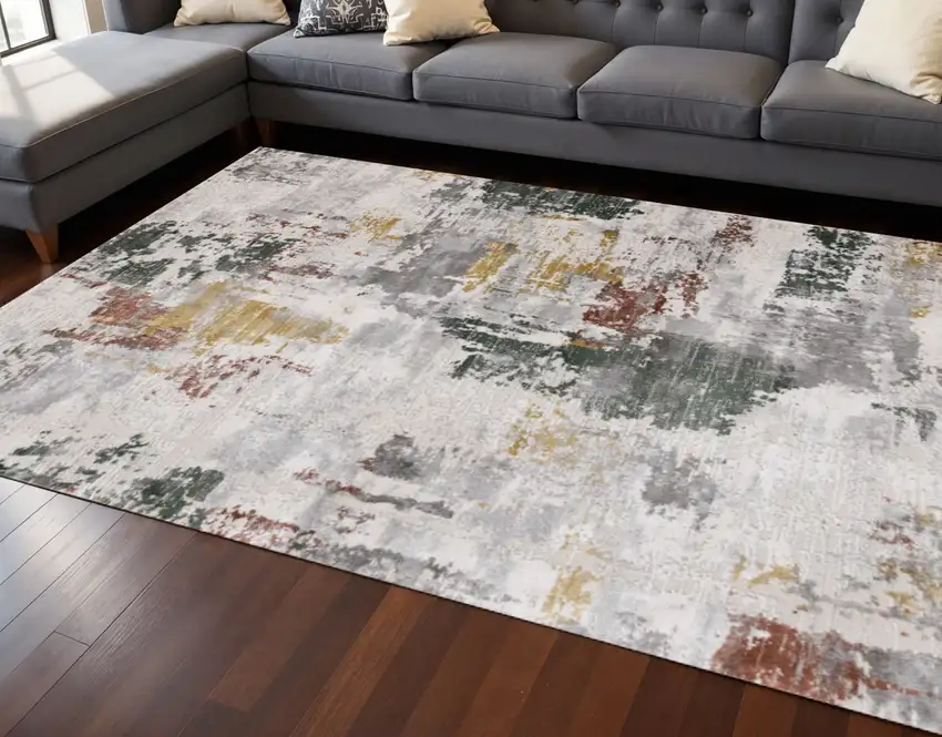 Gray Yellow And Green Abstract Area Rug Photo 1