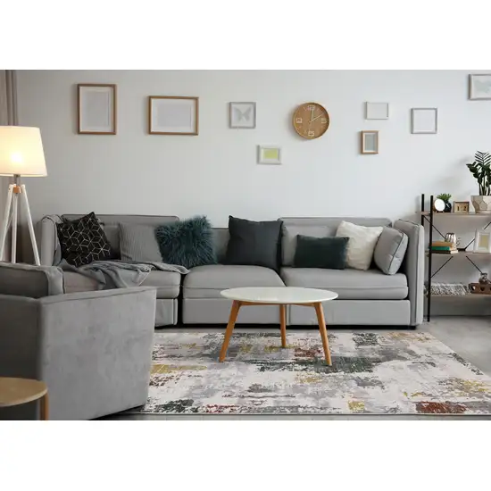 Gray Yellow And Green Abstract Area Rug Photo 5