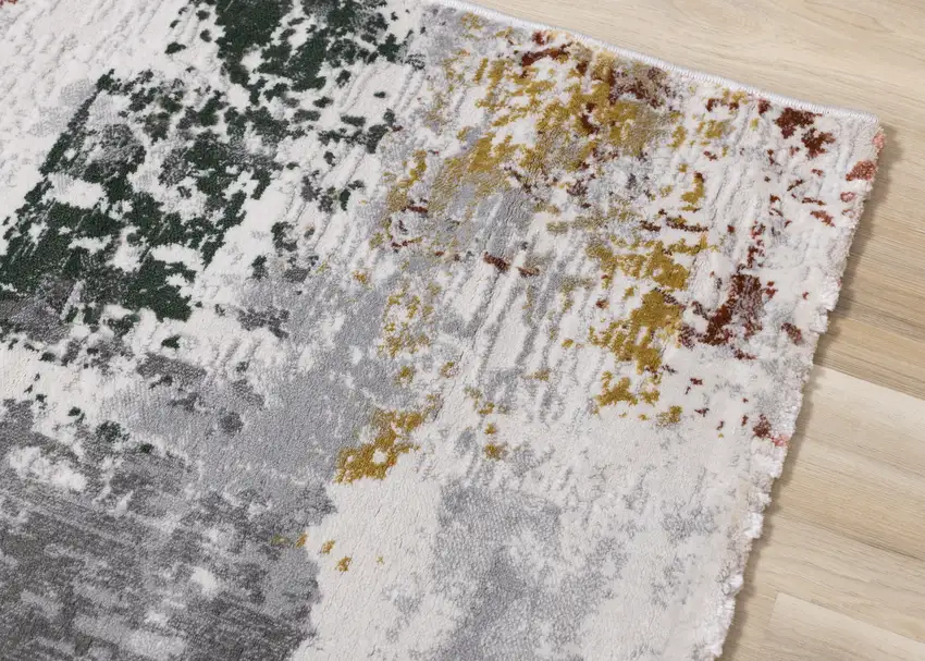 Gray Yellow And Green Abstract Area Rug Photo 6