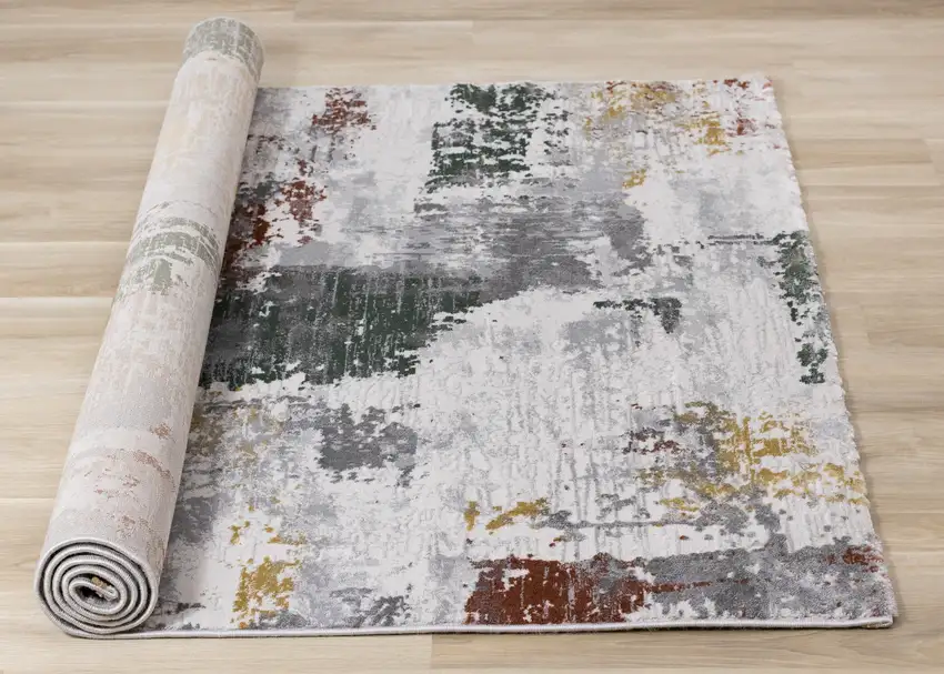 Gray Yellow And Green Abstract Area Rug Photo 9