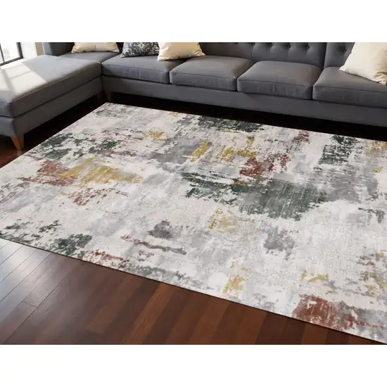 Gray Yellow And Green Abstract Area Rug Photo 1