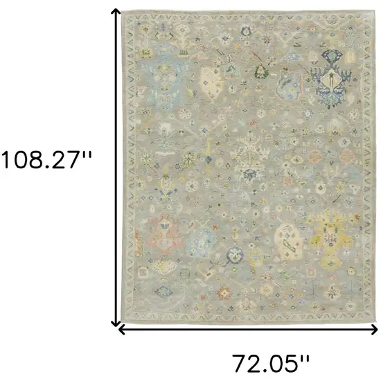 Gray Yellow And Green Wool Oriental Hand Knotted Area Rug With Fringe Photo 3