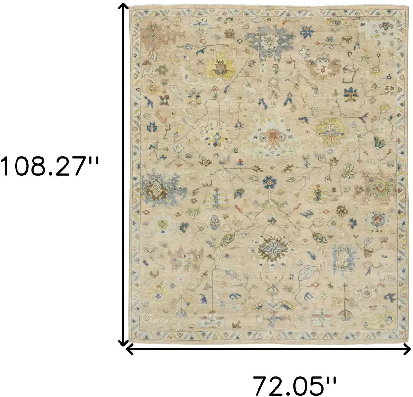 Gray Yellow And Green Wool Oriental Hand Knotted Area Rug With Fringe Photo 3