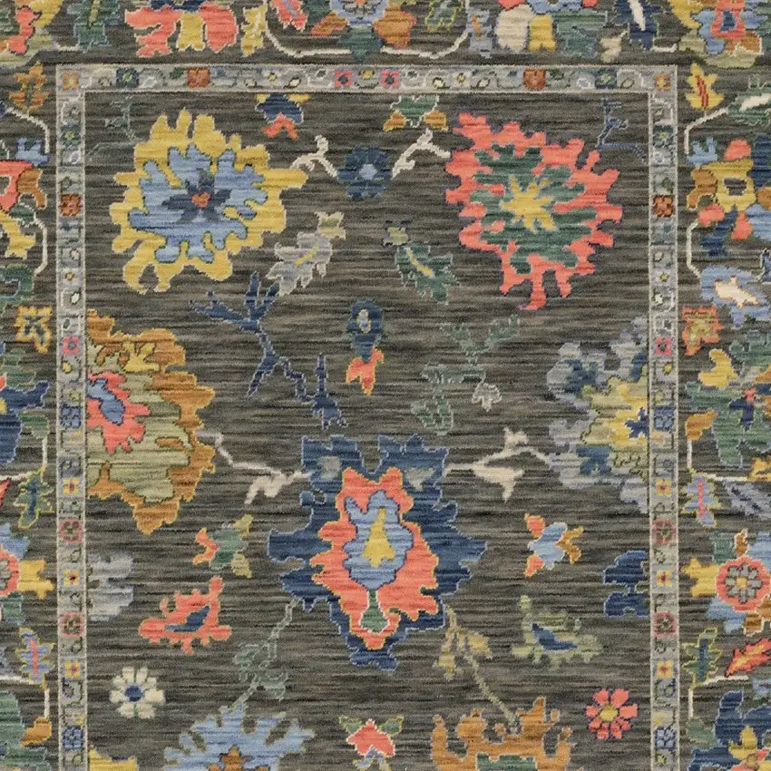 Gray Yellow And Orange Oriental Area Rug With Fringe Photo 8