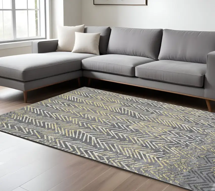 Gray and White Abstract Non Skid Area Rug Photo 1