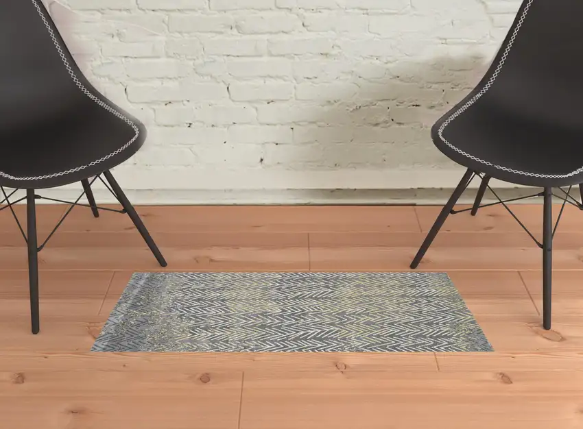 Gray Yellow And White Abstract Stain Resistant Area Rug Photo 2