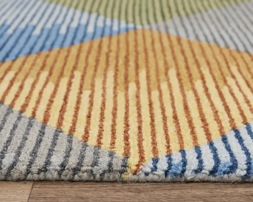 Gray Yellow Green And Blue Wool Geometric Hand Tufted Area Rug Photo 6