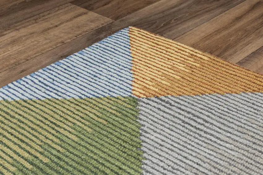 Gray Yellow Green And Blue Wool Geometric Hand Tufted Area Rug Photo 5