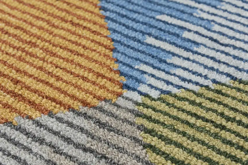 Gray Yellow Green And Blue Wool Geometric Hand Tufted Area Rug Photo 4