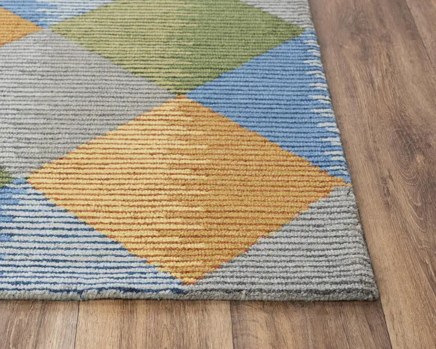 Gray Yellow Green And Blue Wool Geometric Hand Tufted Area Rug Photo 3