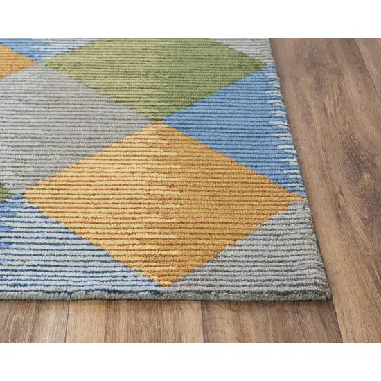 Gray Yellow Green And Blue Wool Geometric Hand Tufted Area Rug Photo 3
