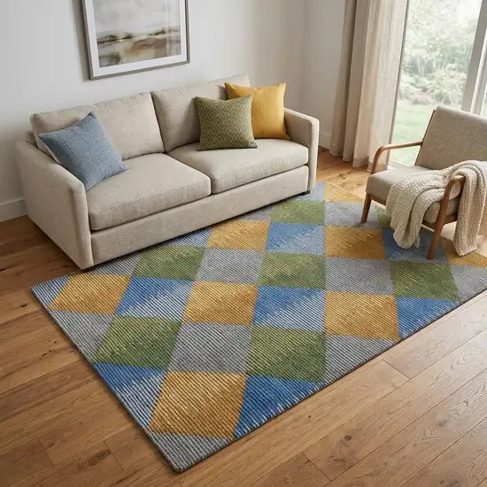 Gray Yellow Green And Blue Wool Geometric Hand Tufted Area Rug Photo 1