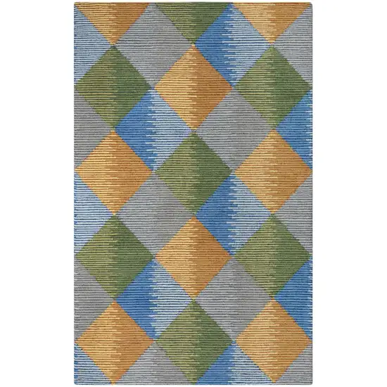 Gray Yellow Green And Blue Wool Geometric Hand Tufted Area Rug Photo 2
