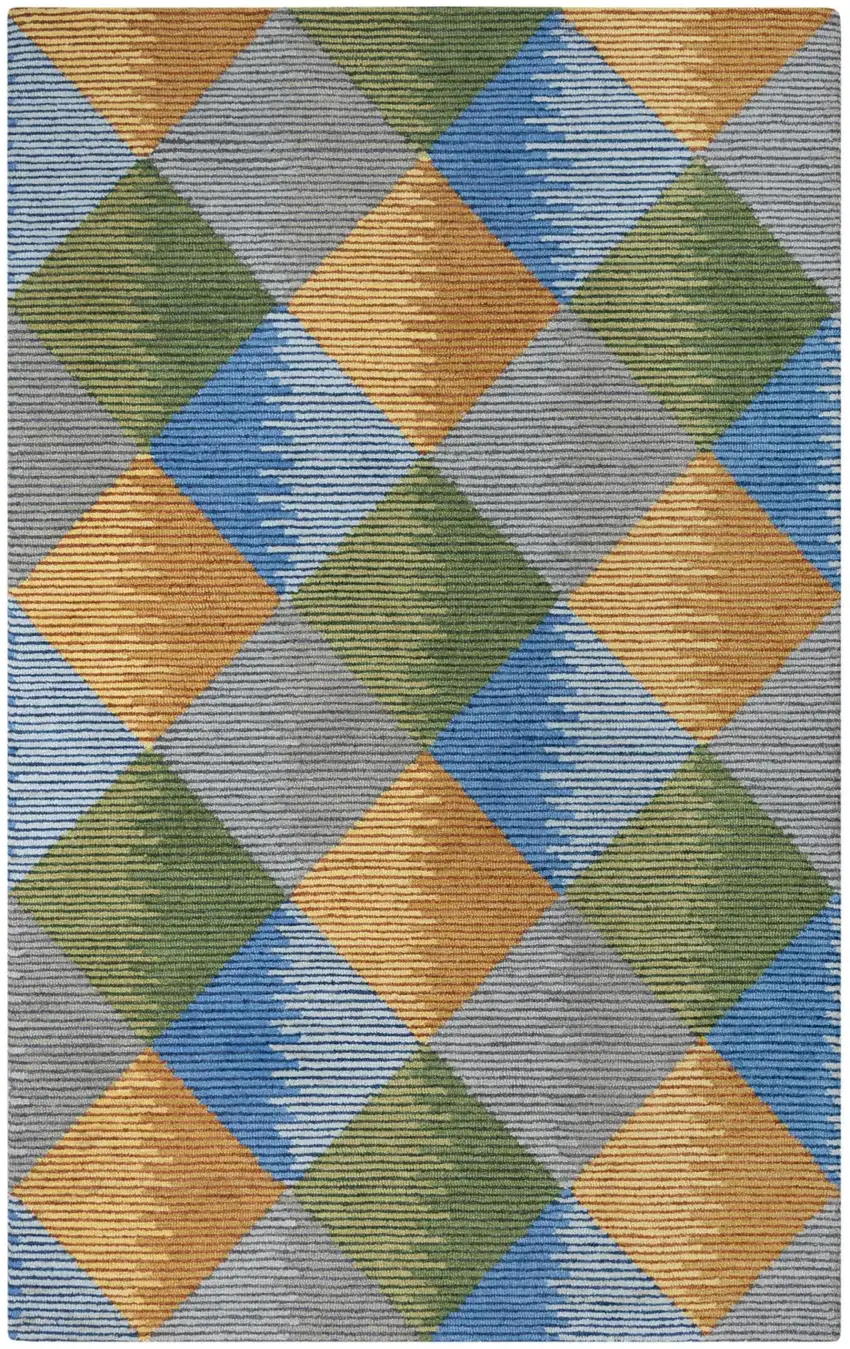 Gray Yellow Green And Blue Wool Geometric Hand Tufted Area Rug Photo 2