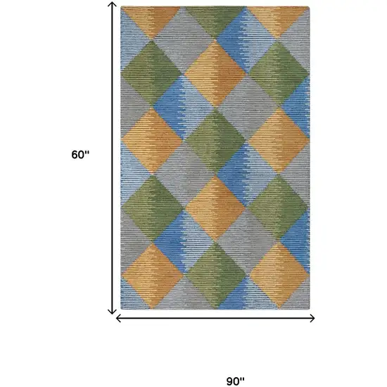 Gray Yellow Green And Blue Wool Geometric Hand Tufted Area Rug Photo 7