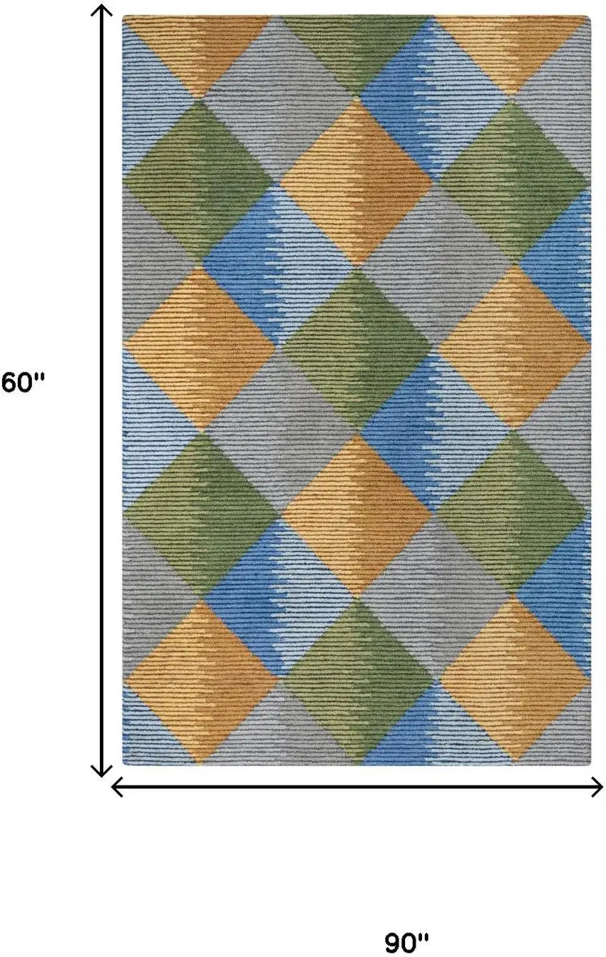 Gray Yellow Green And Blue Wool Geometric Hand Tufted Area Rug Photo 7