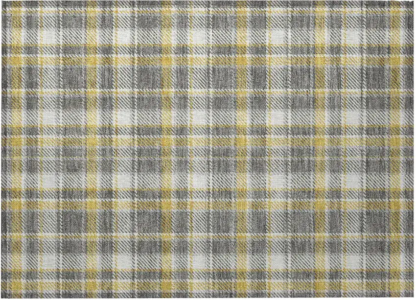 Gray Yellow and White Plaid Washable Non Skid Indoor Outdoor Area Rug Photo 4