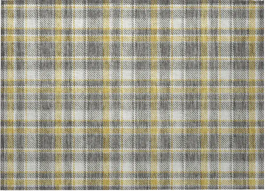 Gray Yellow and White Plaid Washable Non Skid Indoor Outdoor Area Rug Photo 4