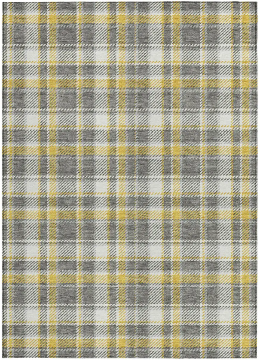 Gray Yellow and White Plaid Washable Non Skid Indoor Outdoor Area Rug Photo 4