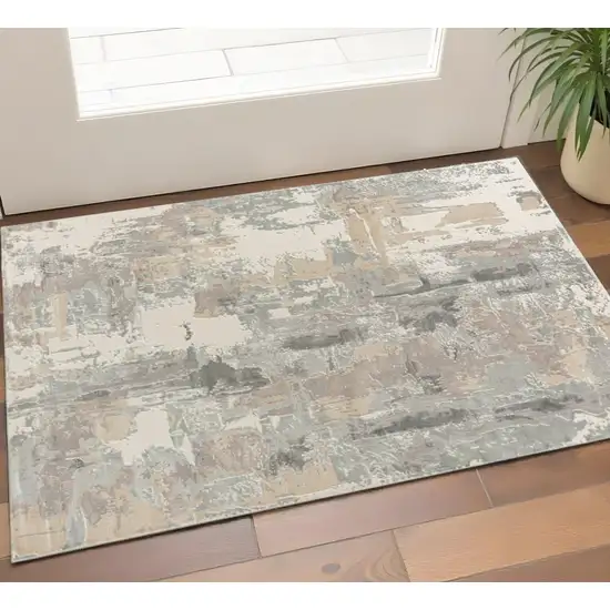 Beige Ivory And Gray Abstract Area Rug Photo 1