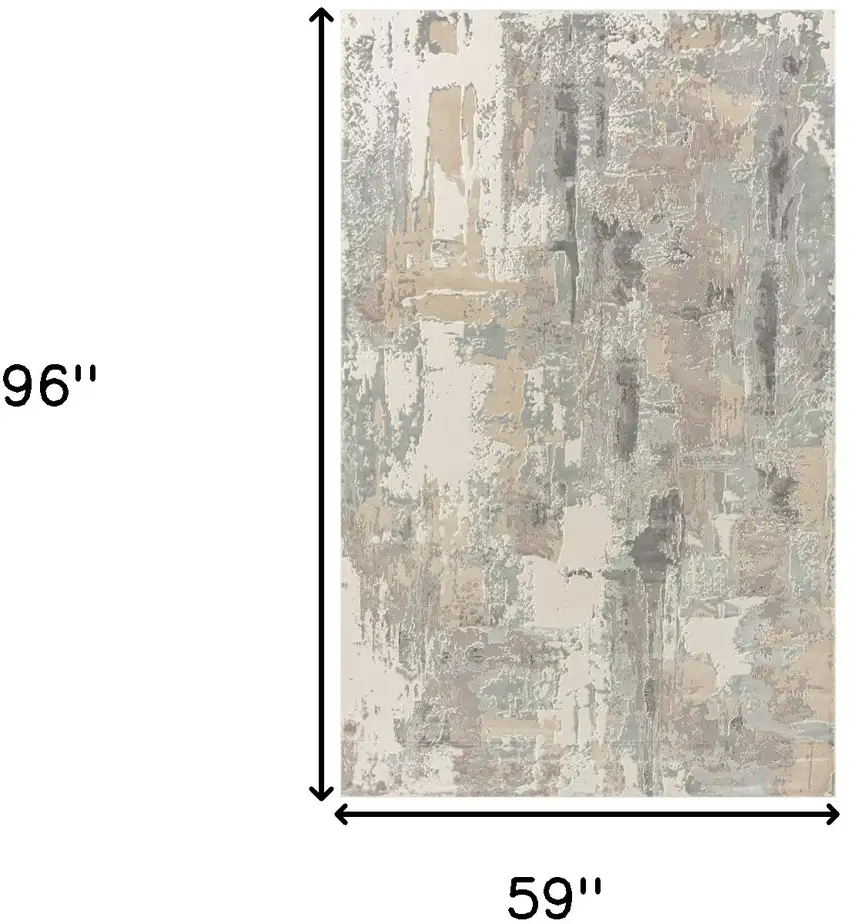 Gray and Beige Abstract Area Rug Photo 3