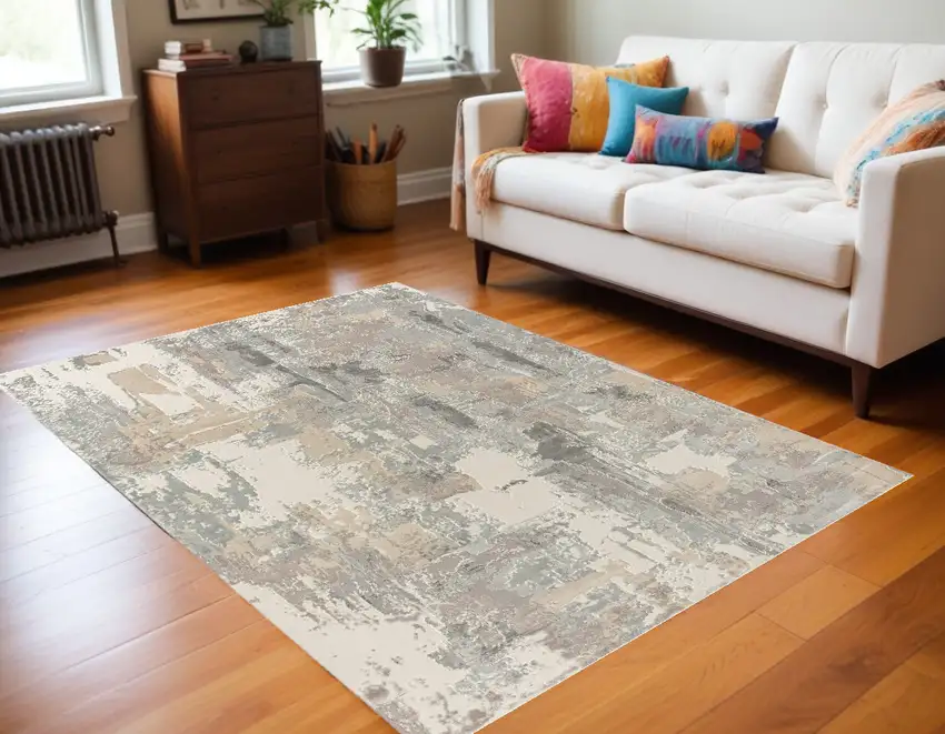 Gray and Beige Abstract Area Rug Photo 1