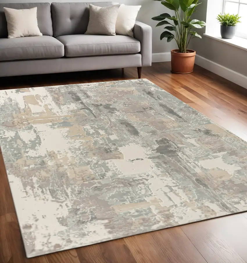 Beige Ivory And Gray Abstract Area Rug Photo 1