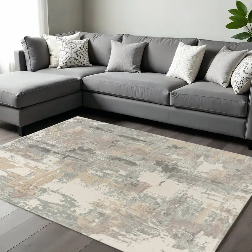 Beige Ivory And Gray Abstract Area Rug Photo 1