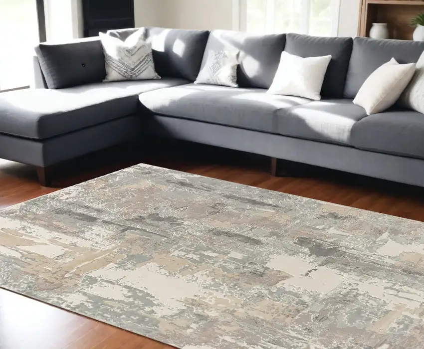 Gray and Beige Abstract Area Rug Photo 1