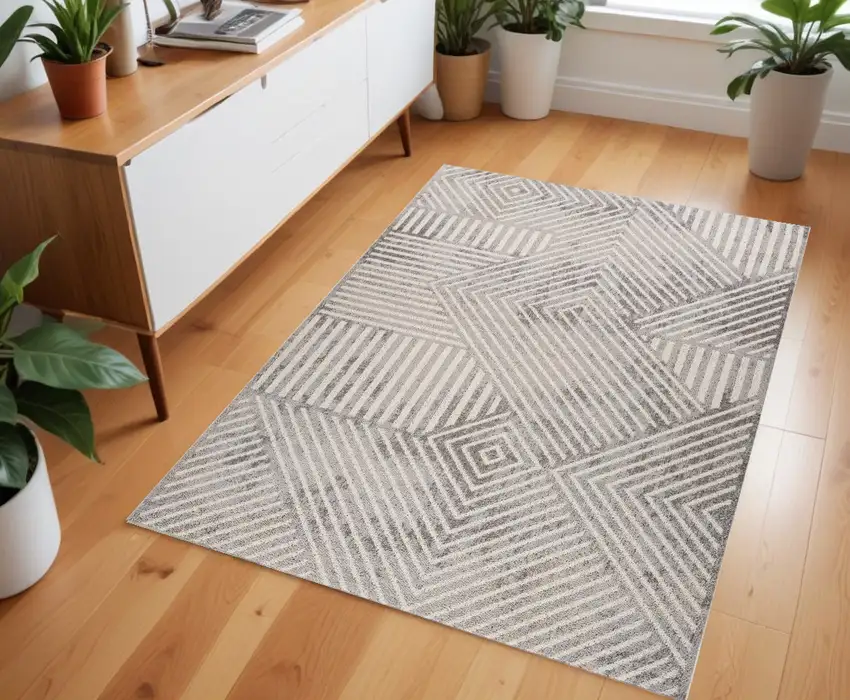 Gray and Beige Abstract Distressed Area Rug Photo 1
