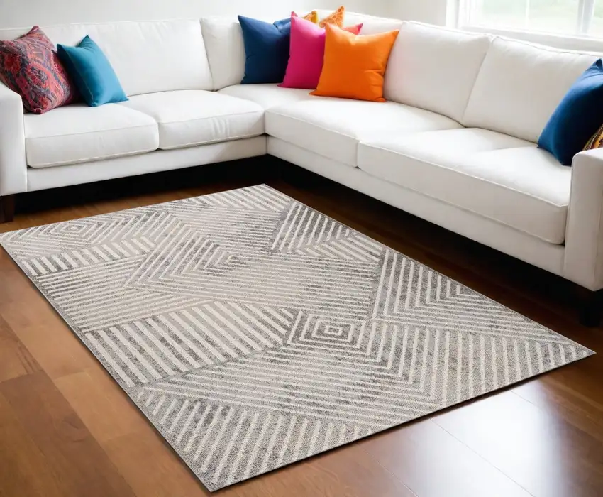 Gray and Beige Abstract Distressed Area Rug Photo 1