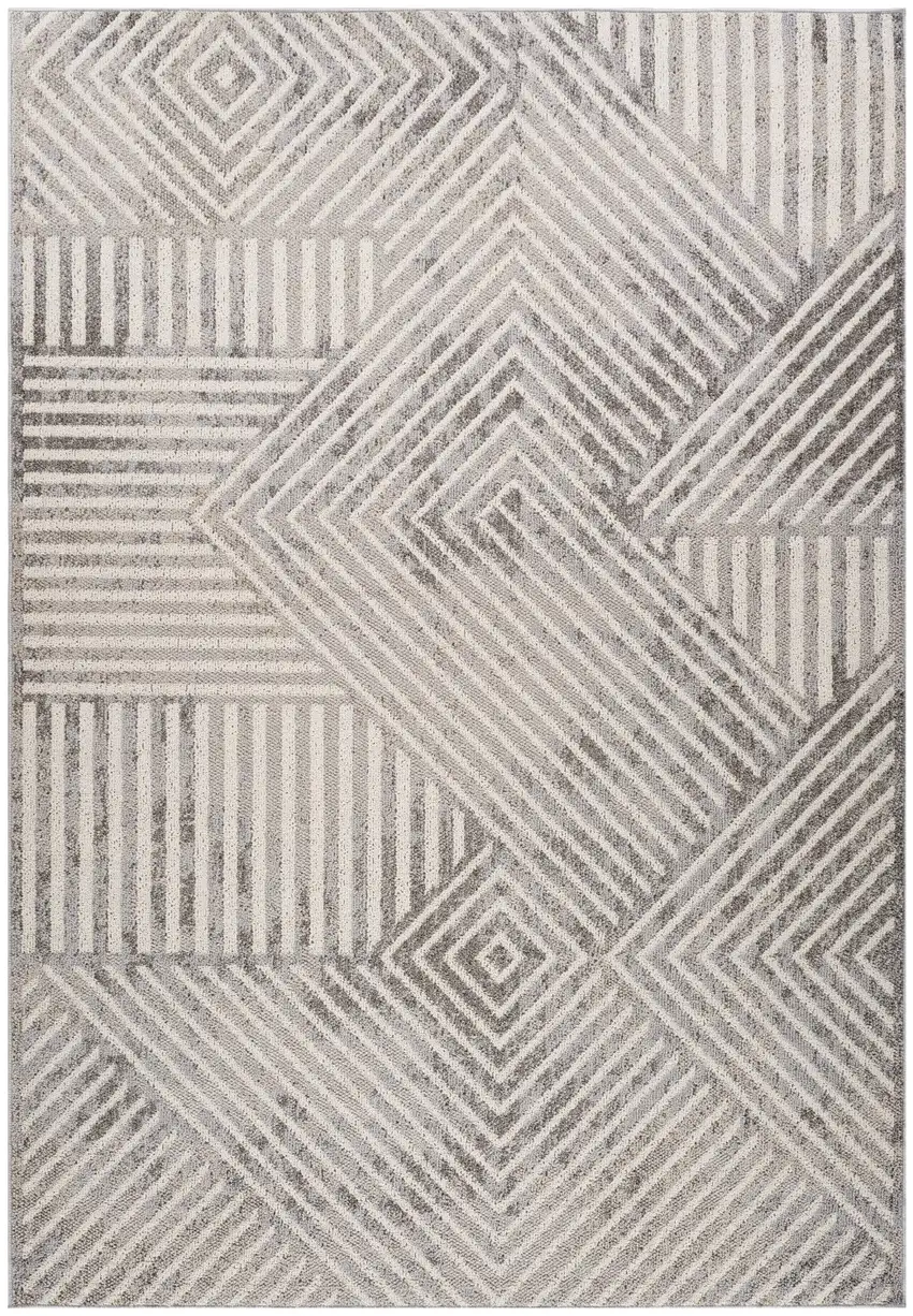 Gray and Beige Abstract Distressed Area Rug Photo 2