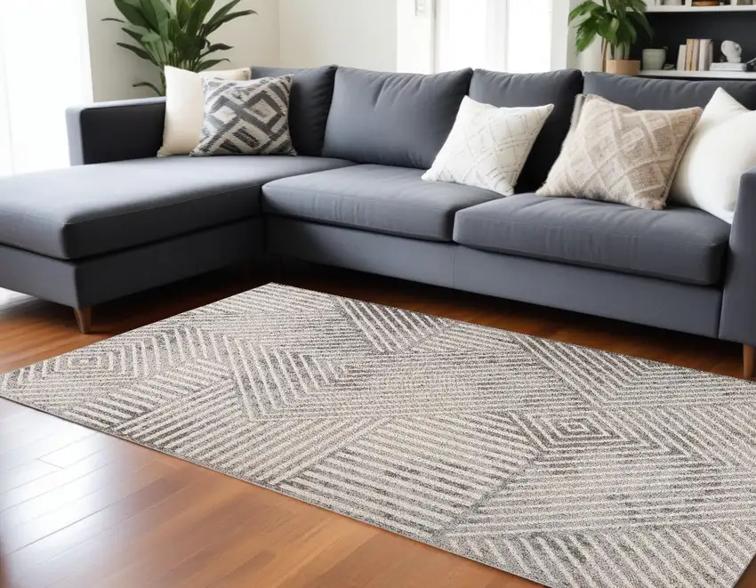 Gray and Beige Abstract Distressed Area Rug Photo 1