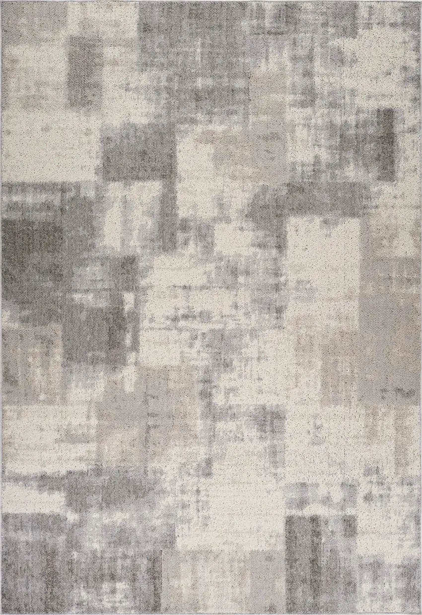 Gray and Beige Abstract Distressed Area Rug Photo 2