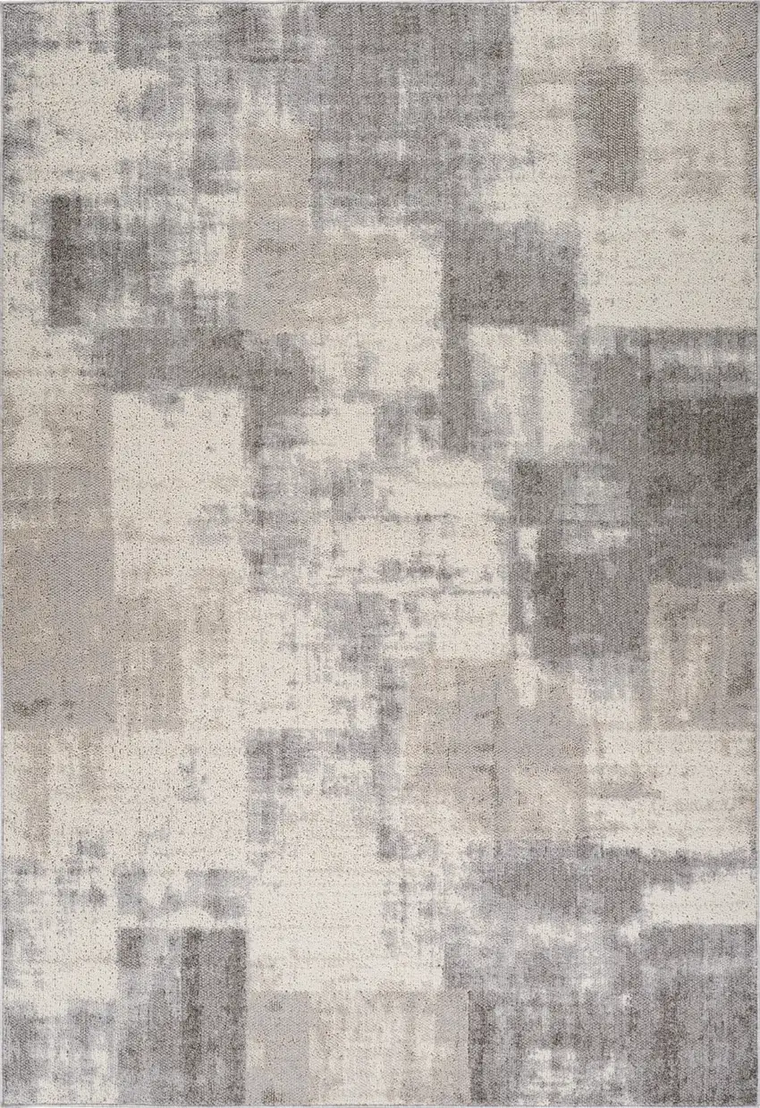 Gray and Beige Abstract Distressed Area Rug Photo 5