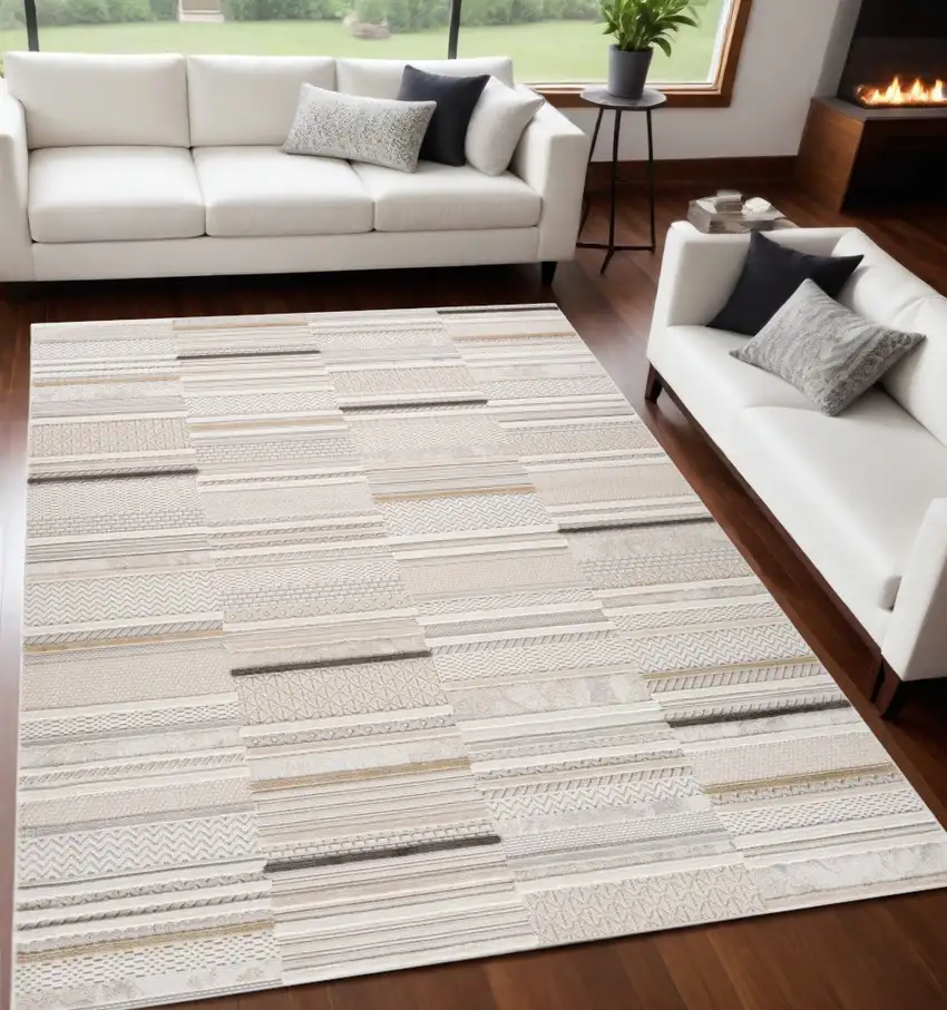 Gray and Beige Abstract Distressed Area Rug Photo 4