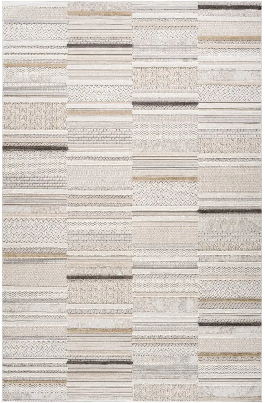 Gray and Beige Abstract Distressed Area Rug Photo 3