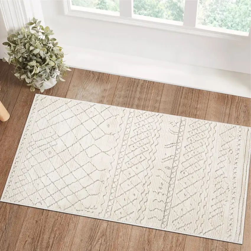Gray and Beige Abstract Distressed Area Rug Photo 5