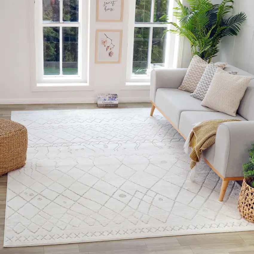 Gray and Beige Abstract Distressed Area Rug Photo 6