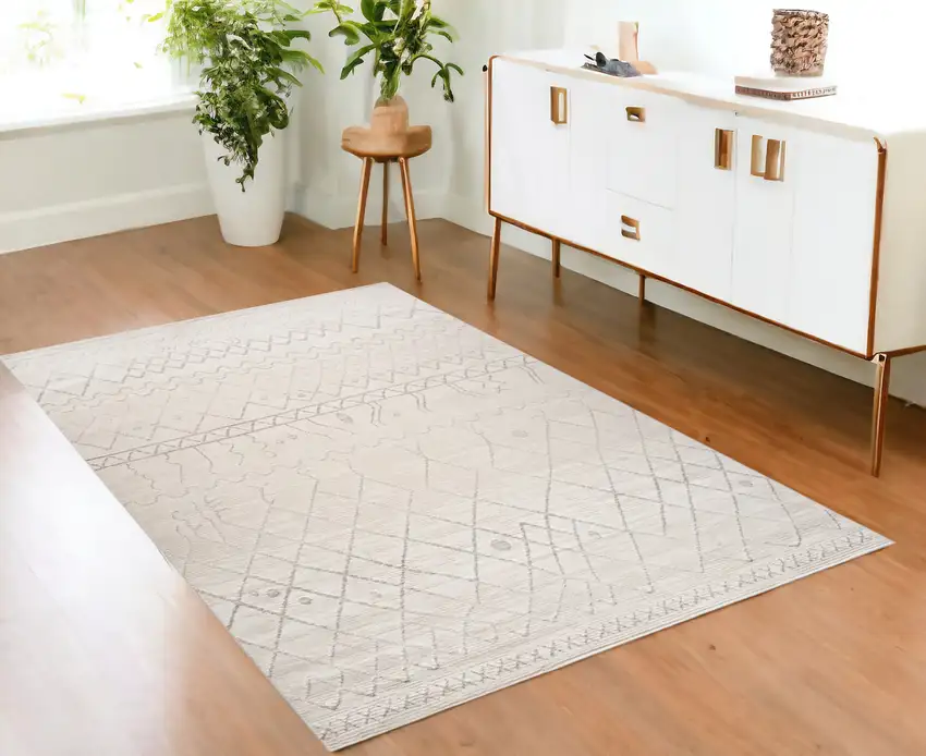 Gray and Beige Abstract Distressed Area Rug Photo 1