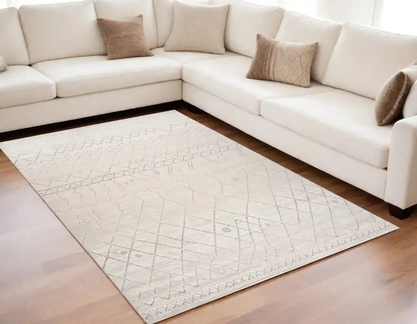 Gray and Beige Abstract Distressed Area Rug Photo 1
