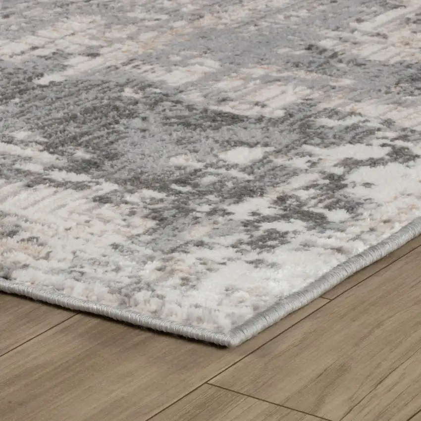 Gray and Beige Abstract Distressed Area Rug Photo 4