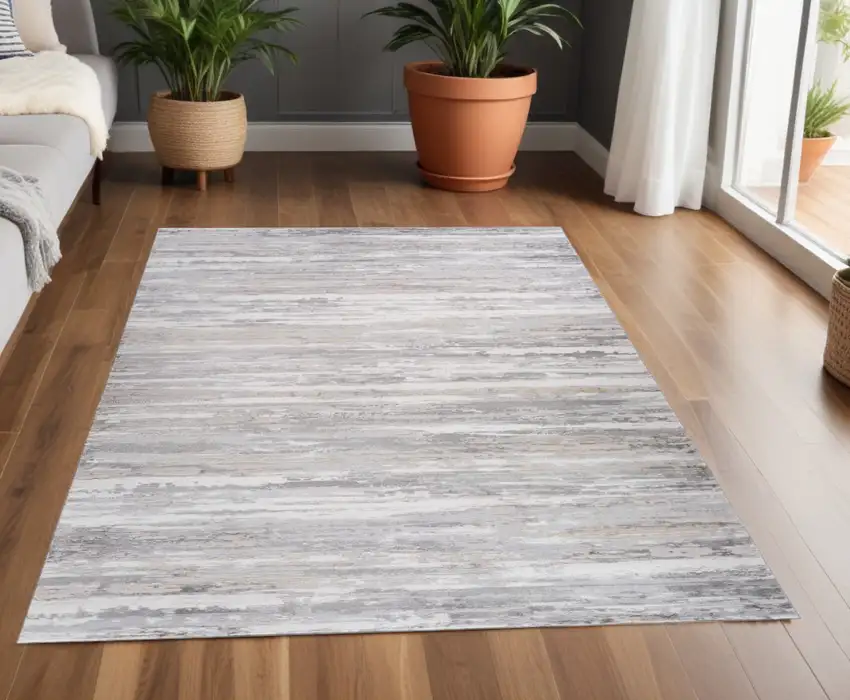 Gray and Beige Abstract Distressed Area Rug Photo 5