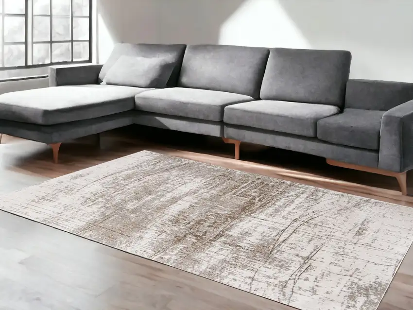 Gray and Beige Abstract Non Skid Area Rug Photo 1