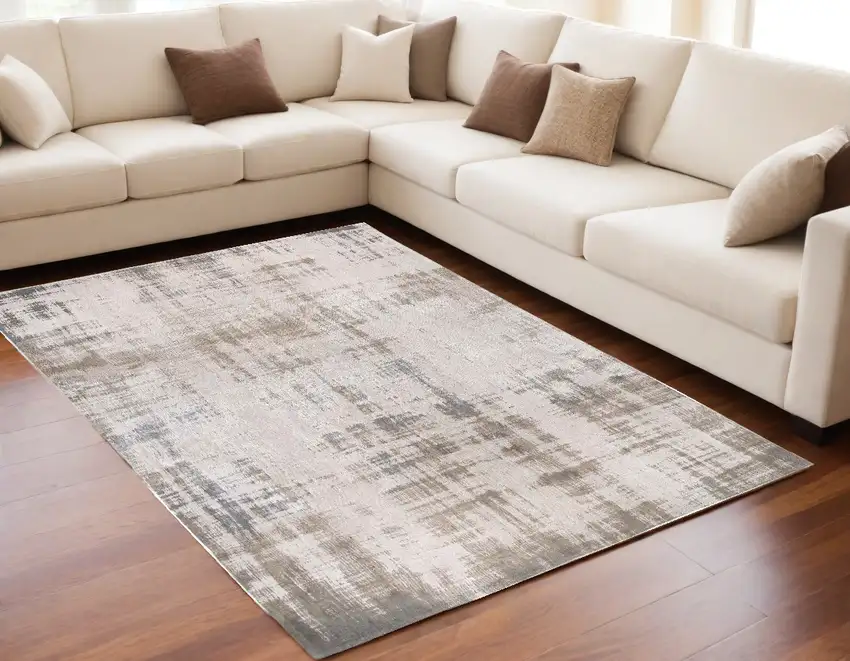 Gray and Beige Abstract Non Skid Area Rug Photo 1