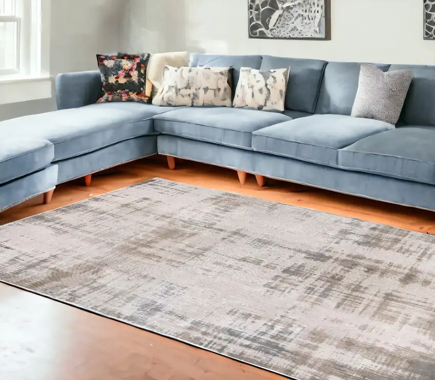 Gray and Beige Abstract Non Skid Area Rug Photo 1