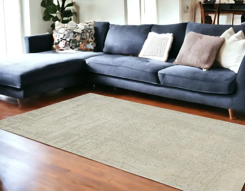 Gray and Beige Abstract Non Skid Area Rug Photo 1