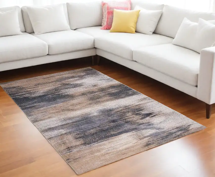Gray and Beige Abstract Non Skid Area Rug Photo 1