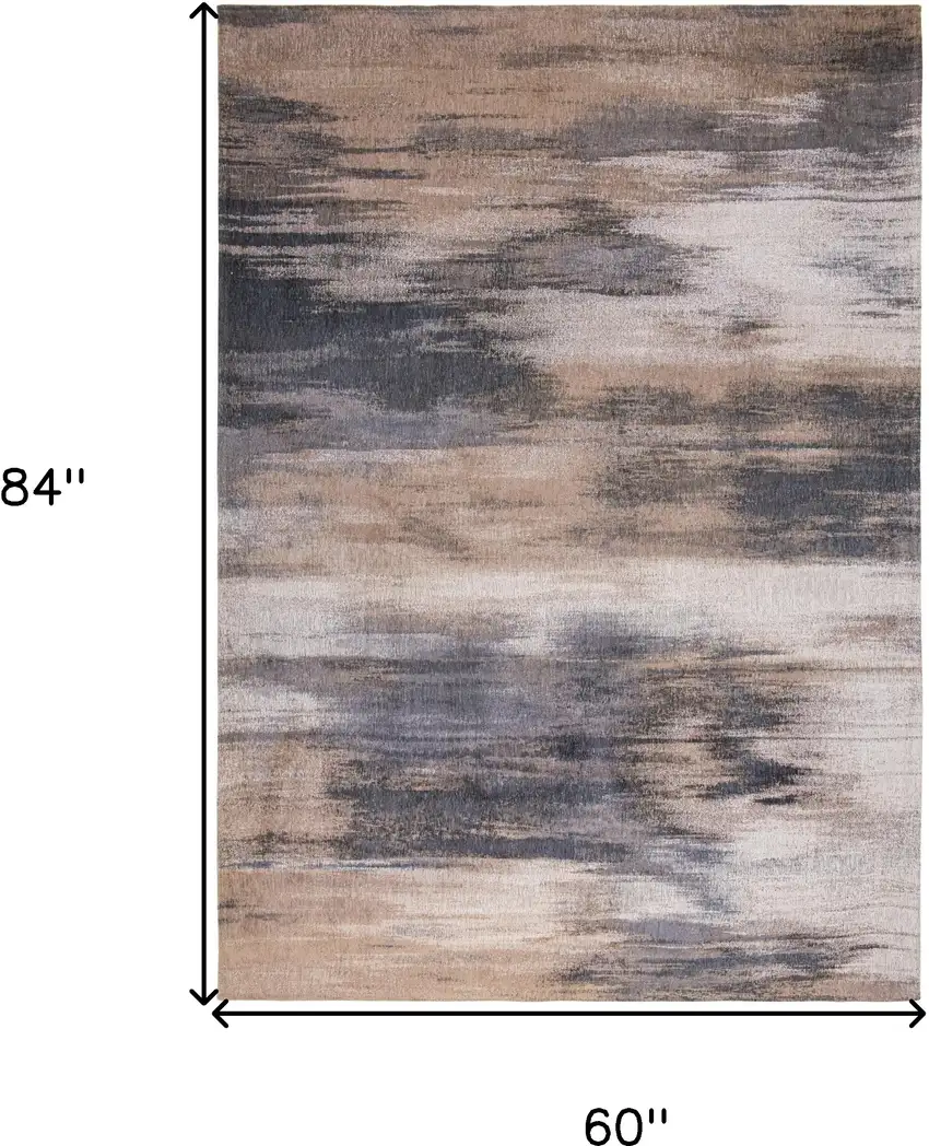 Gray and Beige Abstract Non Skid Area Rug Photo 3