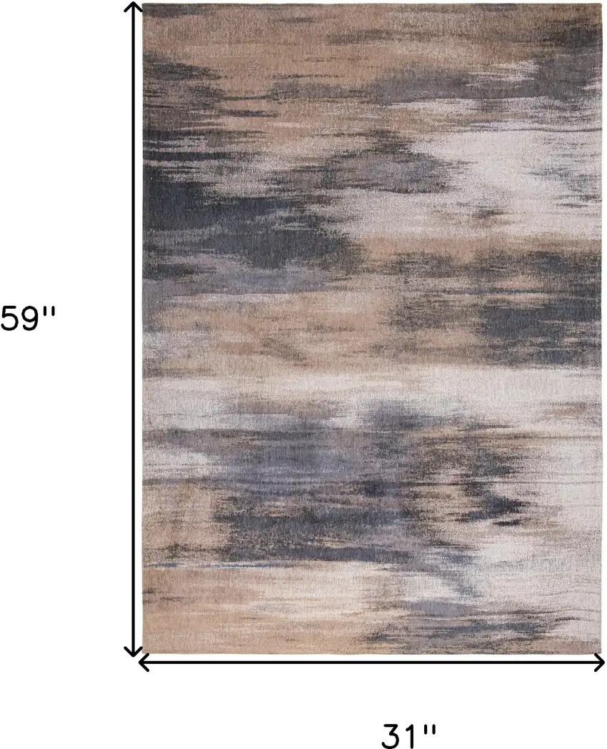 Gray and Beige Abstract Non Skid Area Rug Photo 3